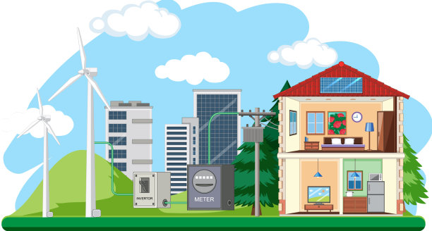 由风力涡轮机和太阳能产生的绿色能源图片下载