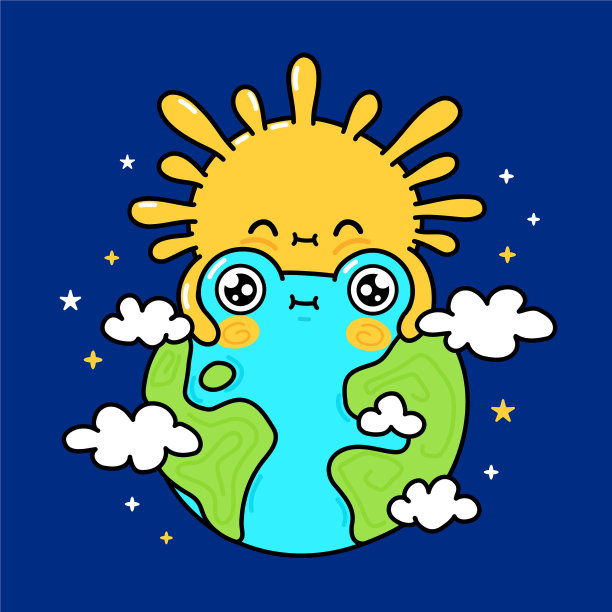 可爱有趣的太阳拥抱地球在宇宙空间图片下载