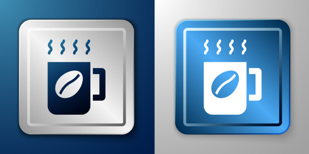 白色咖啡杯图标孤立在蓝色和灰色上图片下载