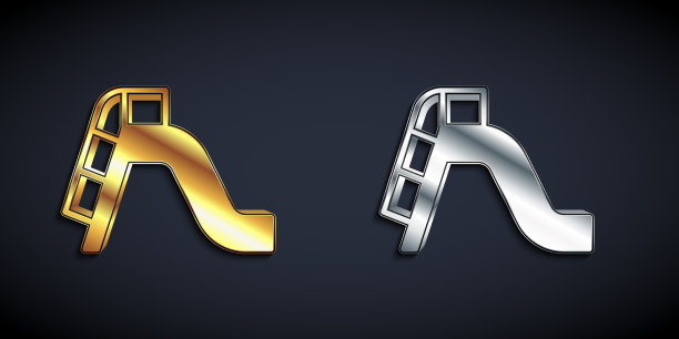 黄金和银色滑梯图标孤立在操场上图片下载