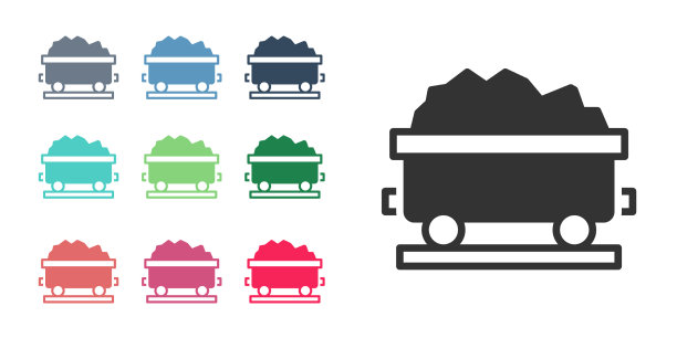 黑色的煤炭货车图标孤立在白色上图片下载