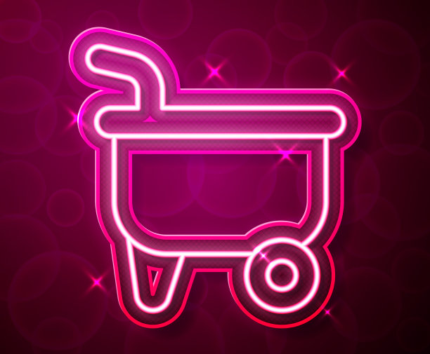 发光的霓虹灯线独轮车图标孤立的红色图片下载