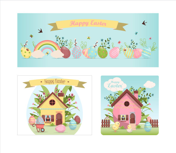 一套色彩鲜艳的复活节横幅图片下载