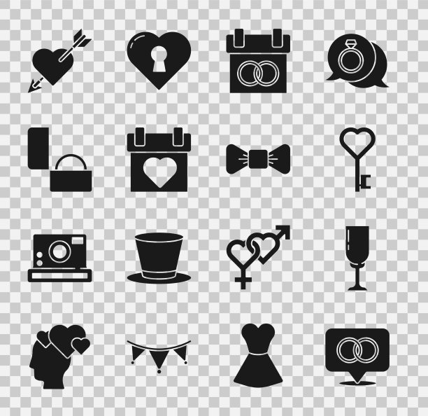 设置结婚戒指杯香槟钥匙心图片下载