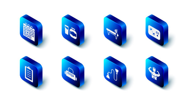 设置运动营养凳与杠铃健身图片下载