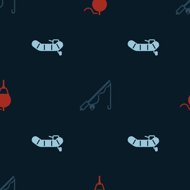 备有钓鱼浮竿和充气艇图片下载