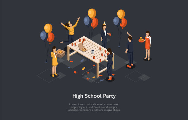 高中派对概念等距图片下载