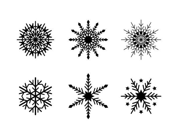 黑色线条的简约雪花合集图片下载