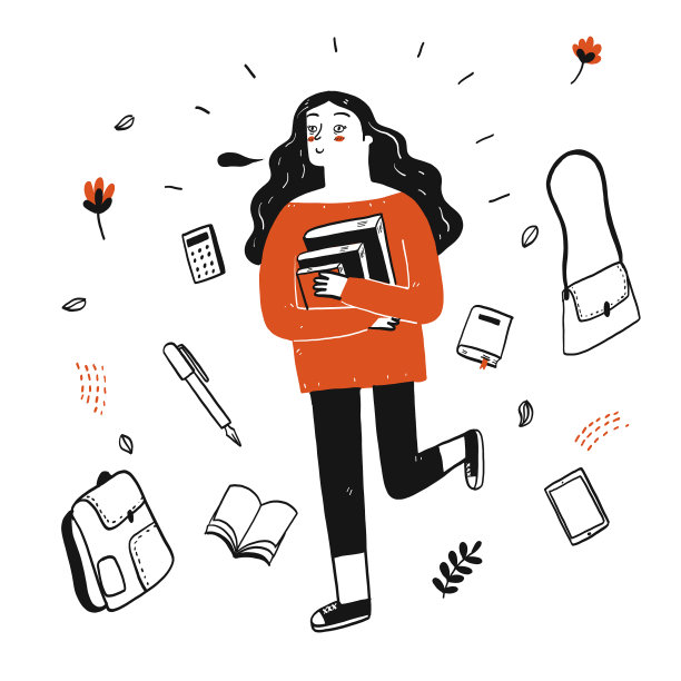 年轻漂亮的学生拿着书走了下来图片下载