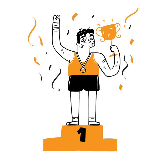 年轻的运动员站起来拿奖杯图片下载