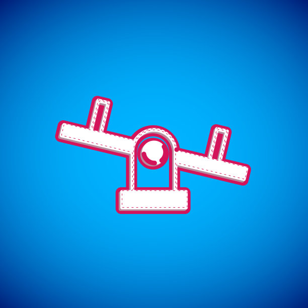 白色跷跷板图标孤立在蓝色背景图片下载