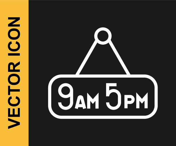 白线从9到5的工作图标孤立在黑色图片下载