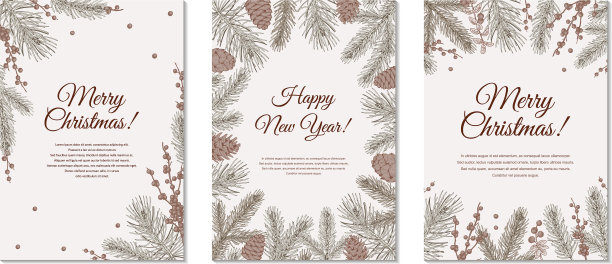 一套垂直手绘的圣诞快乐和图片下载