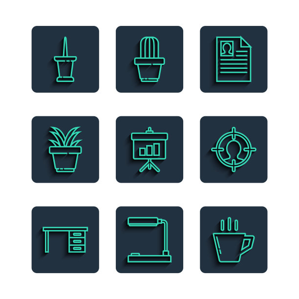 设行办公书桌、台灯、咖啡杯图片下载