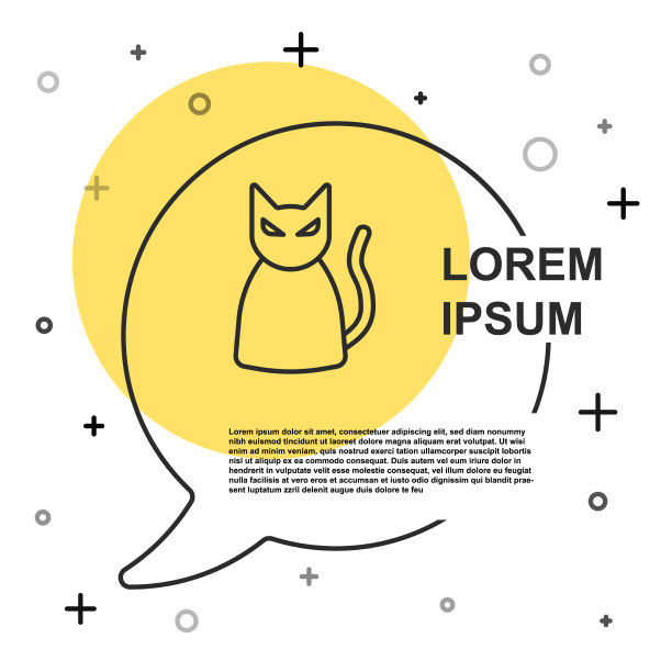 黑线黑猫图标孤立在白色图片下载