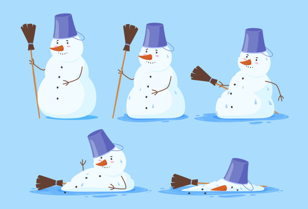 有趣的融化步骤雪人设置平图片下载