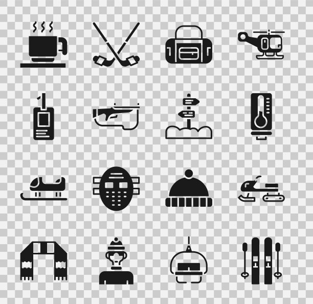 设置滑雪和棍棒雪上摩托气象学图片下载