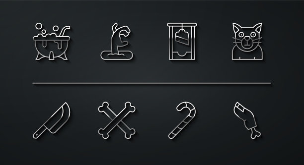 Set line万圣节女巫坩埚刀猫图片下载