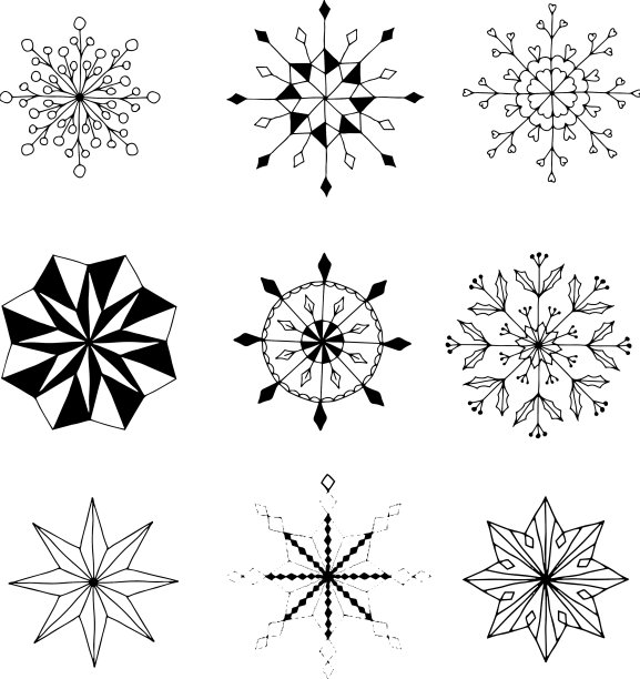 一套手绘美丽的雪花装饰图片下载
