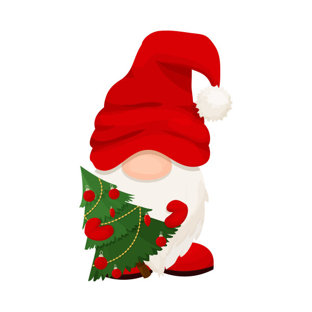 卡通里可爱的圣诞小矮人戴着红帽子图片下载