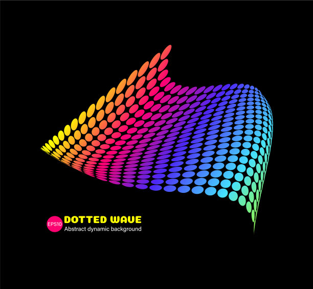 彩色虚线动态波浪在黑色背景图片下载
