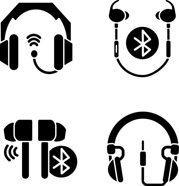 在耳朵和在耳朵耳机黑色字形图标图片下载