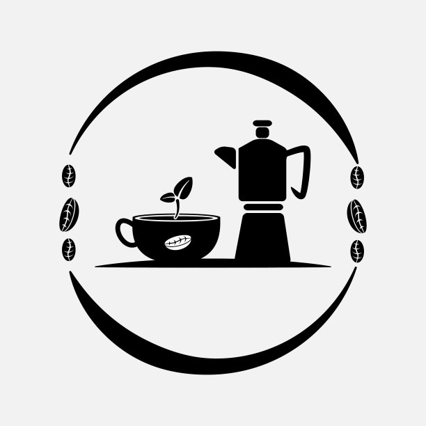 咖啡杯标志设计模板与圆圈标签图片下载