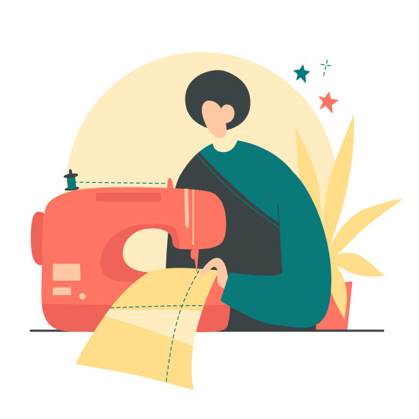 年轻人在缝纫机上缝纫图片下载