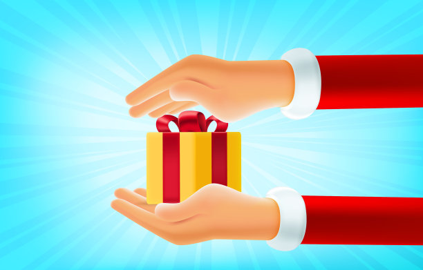 圣诞老人赠送礼盒红丝带3d图片下载