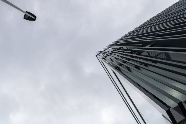 现代建筑与垂直钢线阴天图片下载