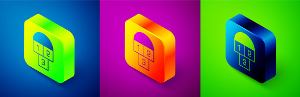 等距跳房子图标孤立的蓝色紫色图片下载