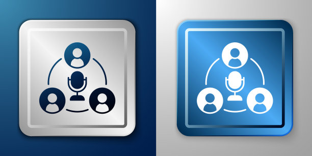 白色会议图标孤立在蓝色和灰色图片下载