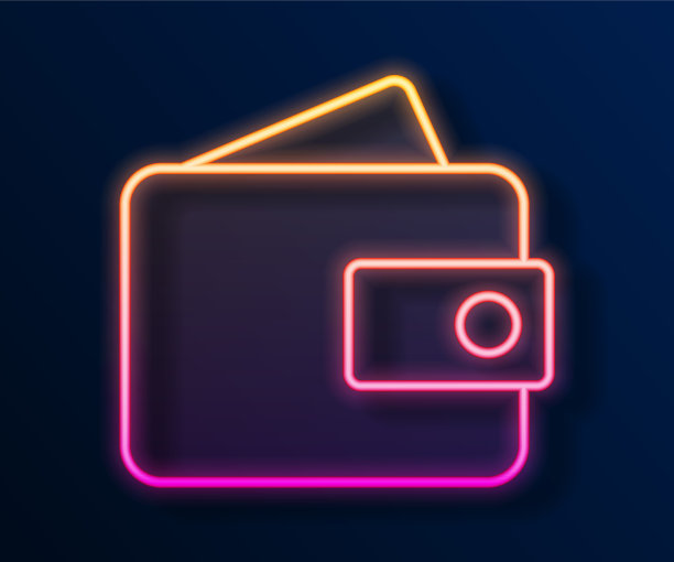 发光的霓虹灯线钱包图标孤立的黑色图片下载