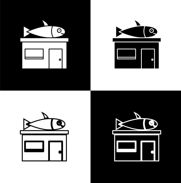 将海鲜店图标隔离在黑白上图片下载
