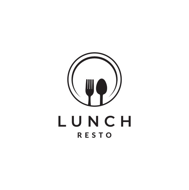 带有勺子和叉子标志的现代形状的盘子图片下载