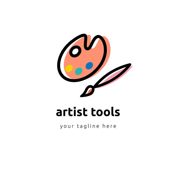 平面彩色调色板与画笔圆图标图片下载