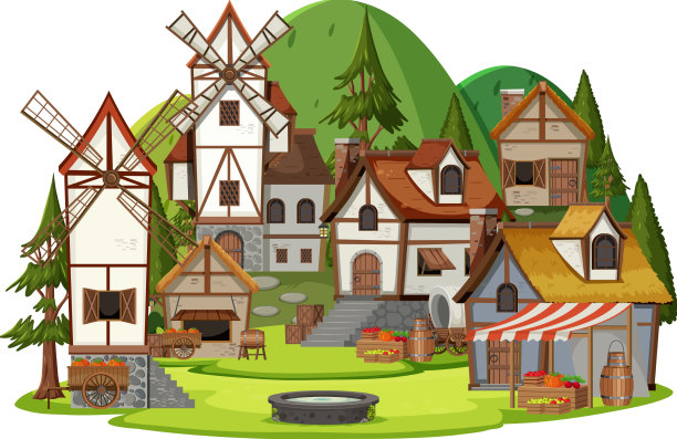 中世纪的村庄，村民都是白人图片下载