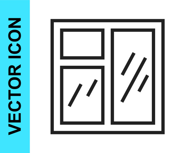 黑色线窗口在房间图标孤立在白色图片下载