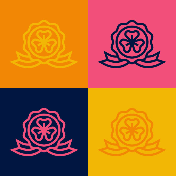 波普艺术线奖章三叶草三叶草图标图片下载