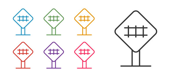 设置线铁路交叉口图标孤立在白色图片下载