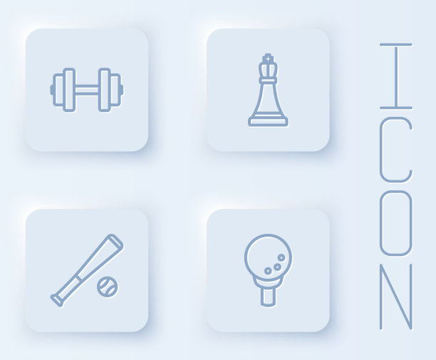 设置线哑铃国际象棋棒球棒与球图片下载