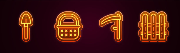 定线铲柳条篮镰刀和花园图片下载