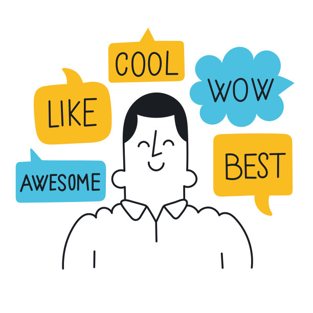 积极反馈的男人被话语包围图片下载