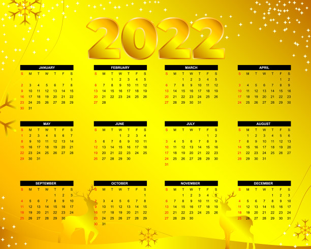 2022年日历模板一套，每周12个月图片下载