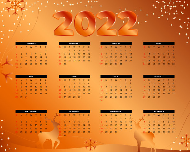 2022年日历模板一套，每周12个月图片下载