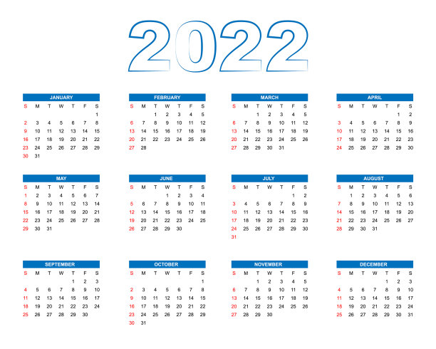 2022年日历模板一套，每周12个月图片下载