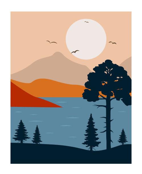 景观与森林、湖泊和山脉图片下载