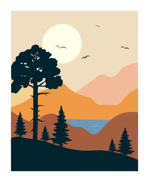 景观与森林、湖泊和山脉图片下载