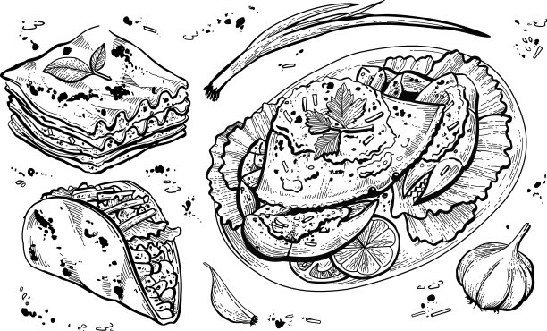 手绘的黑白食物图片下载
