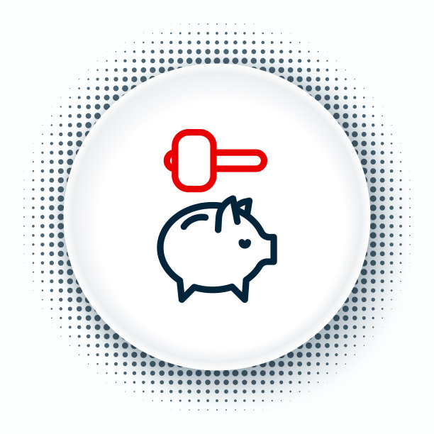 线储蓄罐和锤子图标孤立在白色图片下载